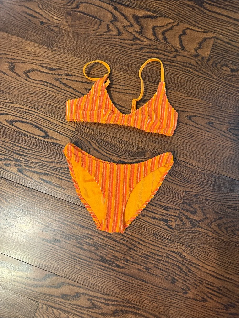 triangl swimwear Orange Striped Velvet Bikini Set